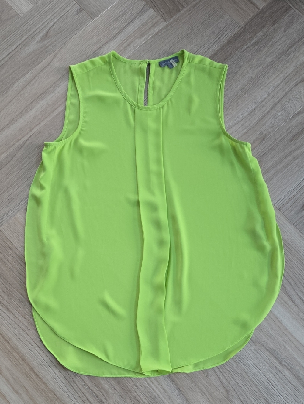 Vince Camutp Neon Lime Pleated Sleeveless Tunic Small